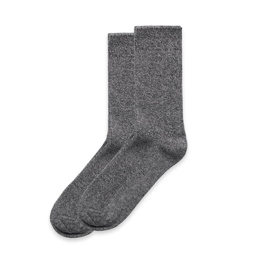 A pair of grey marle socks displayed side by side, featuring a knitted texture and an unbranded design.