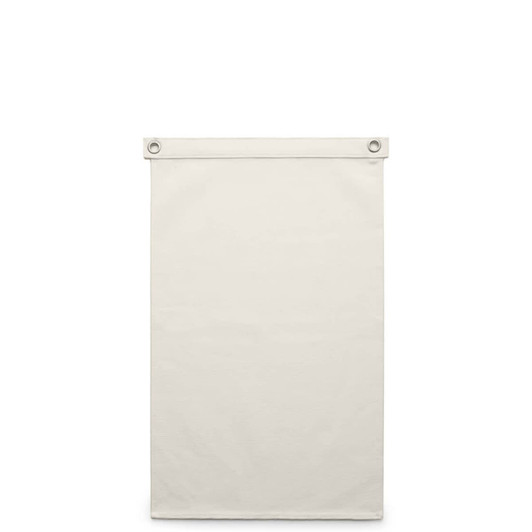 A blank cream canvas flag with metal eyelets at the top for hanging or display.