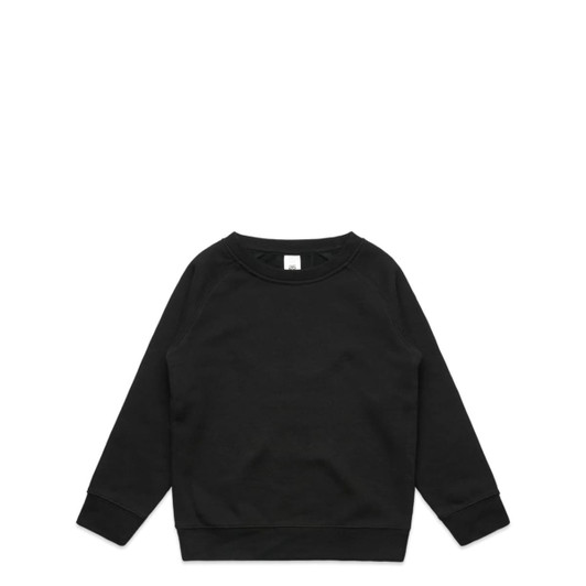 A black jumper with a round neck and long sleeves, featuring a logo on the front.