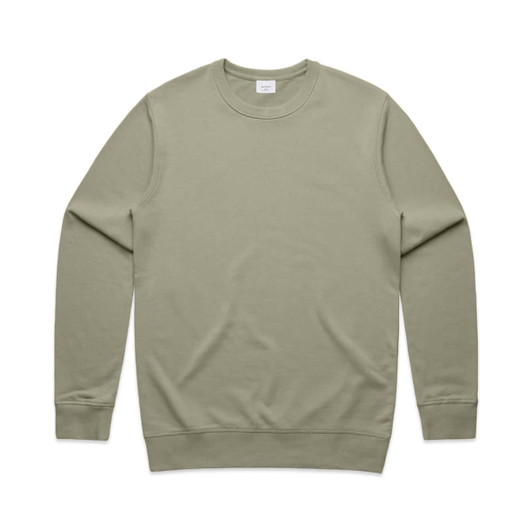 A light green crew jumper with long sleeves and a round neckline. It features a subtle logo.