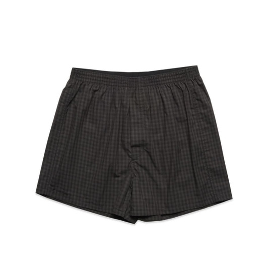 Boxer check shorts in dark grey with an elastic waistband. Features a subtle check pattern and a logo.