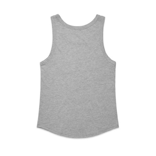 A grey singlet featuring a rounded hem and a plain back design. Includes a logo.