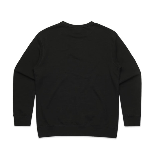 A black jumper with long sleeves and a crew neckline, featuring a plain back and no visible branding.