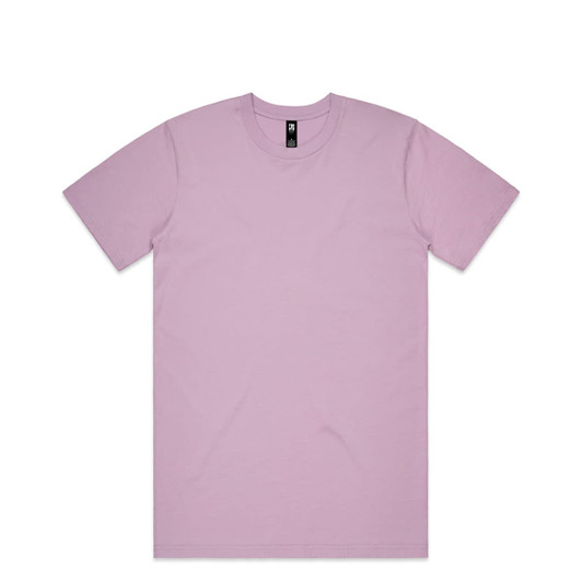 A pink Classic Tee featuring a crew neck design and short sleeves, with a logo on the label.
