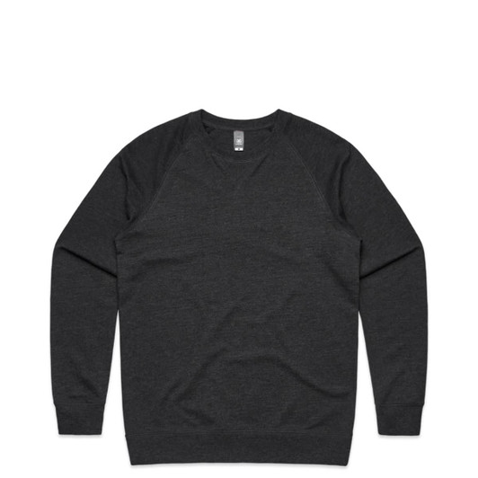 A dark grey jumper with long sleeves and a round neckline, featuring a small logo.