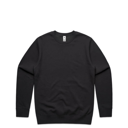 A black jumper with long sleeves and a crew neckline, featuring a logo on the inside label.