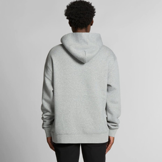 A grey half zip hoodie with a hood, featuring a logo on the back. The fabric appears soft and comfortable.