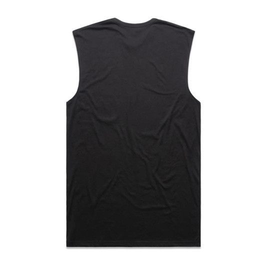 A black sleeveless tank top featuring a plain back design and a small logo.
