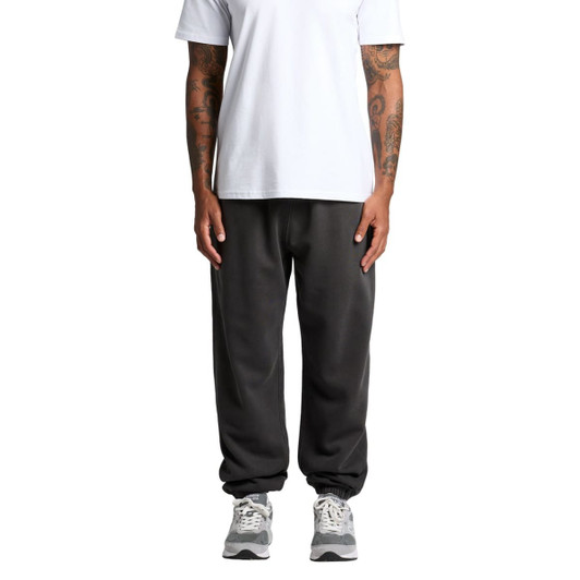 Relax Faded Track Pants in dark grey, featuring an elastic waistband and cuffs, paired with a plain white T-shirt.