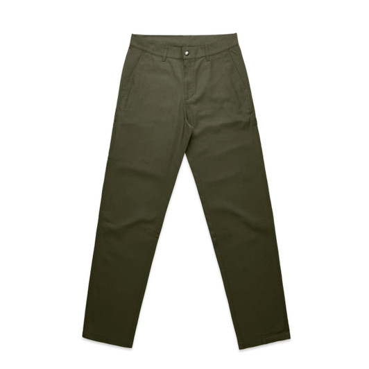 Utility pants in an olive green colour with a classic straight-leg design and pockets. Includes a logo.