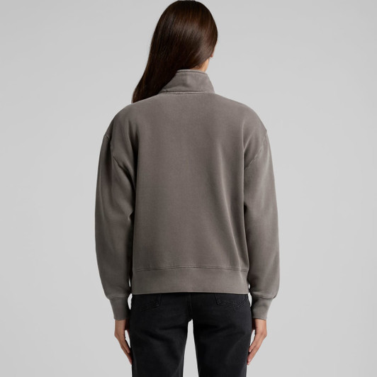 A faded grey half zip jacket with a relaxed fit and long sleeves, featuring a collar and a visible logo.