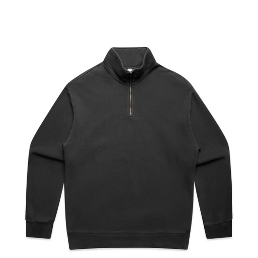 A black half-zip jacket featuring a high collar and a front zipper, with a simple design and no graphics.