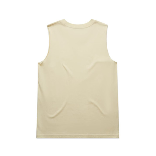 A sleeveless tank top in a soft beige colour, featuring a smooth back design and a logo.