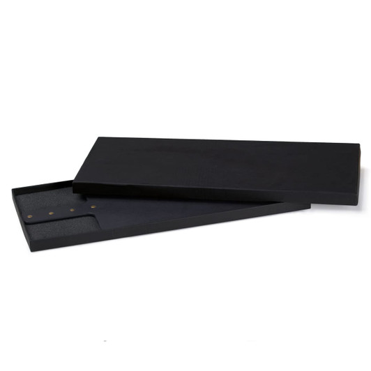 A black Napoli serving board with a sleek design, accompanied by a matching lid. It features a logo.