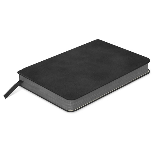 A Demio Notebook - Small with a sleek black cover, featuring a ribbon bookmark and finished edges.