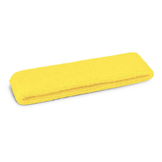 A yellow head sweat band laid flat on a white background, featuring a textured surface and folded neatly.