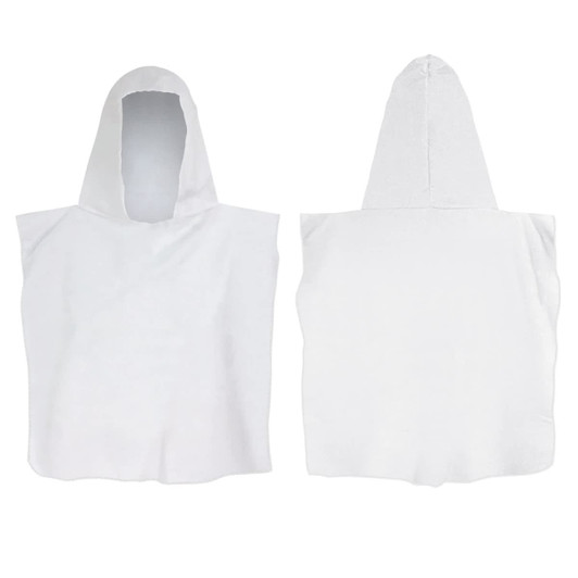 A white hooded towel with a simple design, featuring a hood and no visible branding.