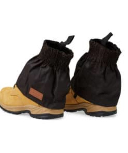Boot Guards in black fabric, designed to fit over yellow boots, featuring elasticised tops for secure fitting.
