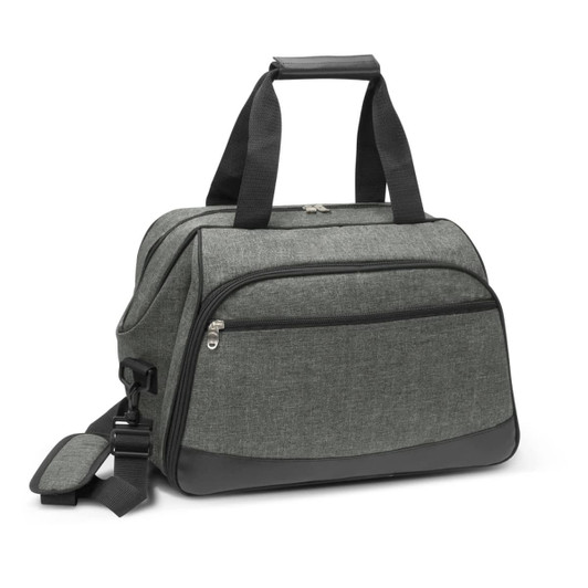 A stylish green picnic bag with a zippered front pocket and adjustable shoulder strap, designed for outdoor meals.