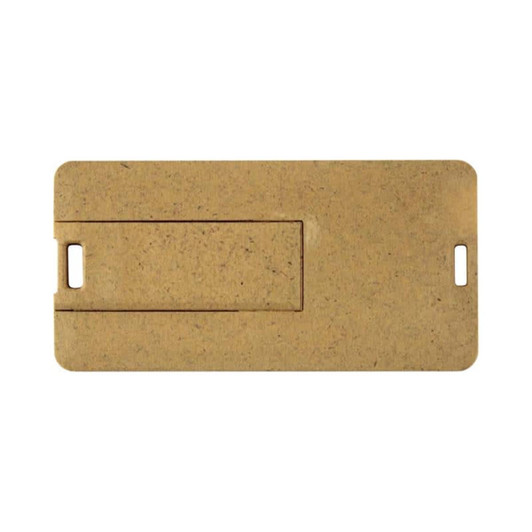 A slimline mini eco flash drive in a natural brown colour, featuring a branding logo on the surface.