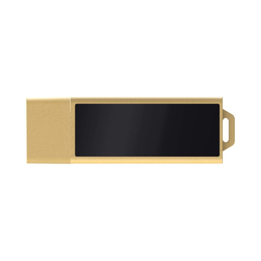 A gold eco-friendly LED flash drive with a black surface for branding or personalisation.