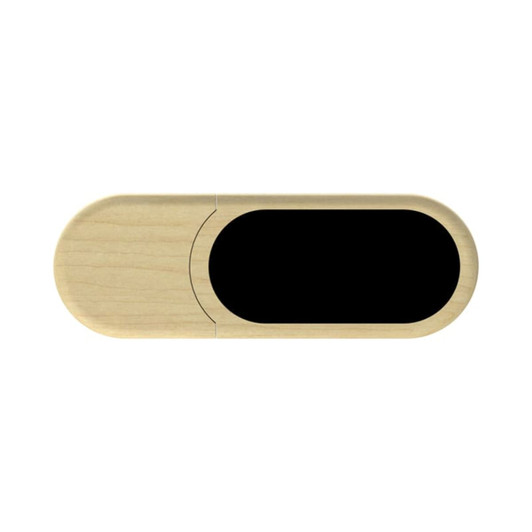 A wooden eco-friendly LED flash drive featuring a smooth, minimalist design with a black insert.