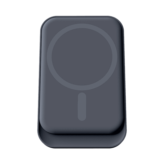 A sleek black magnetic wireless car charger with a circular design and subtle branding.