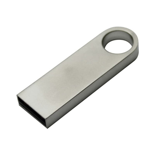 A silver Gianti flash drive with a keyring hole, designed for data storage and transfer.