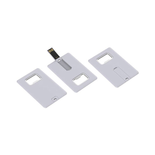 A drink bottle-shaped flash drive in grey, featuring a detachable section and a logo.