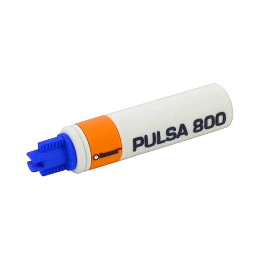A white and orange marker with a blue tip, labelled "PULSA 800," featuring a branding logo.