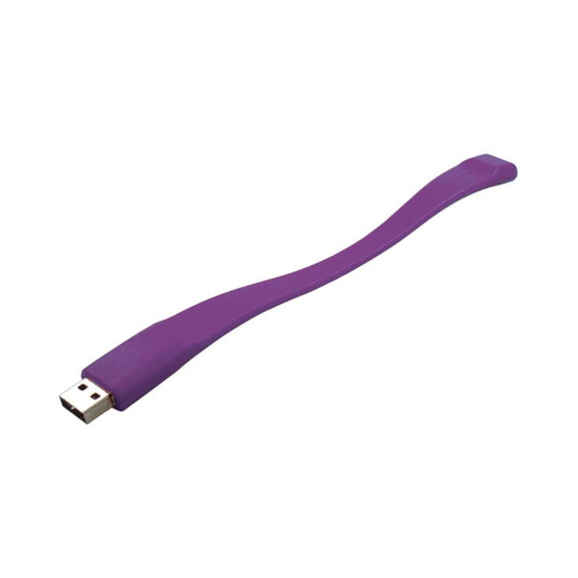 A purple silicone wristband featuring a USB connector. It has a smooth, flexible design and a simple shape.