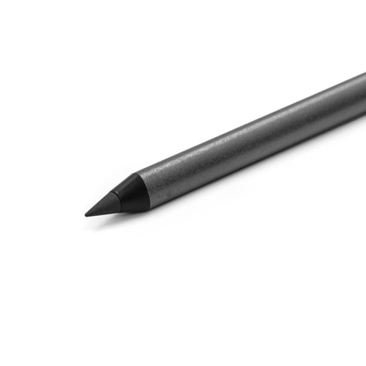 A stylus pen in a sleek black and grey design, featuring a pointed tip and a smooth finish.