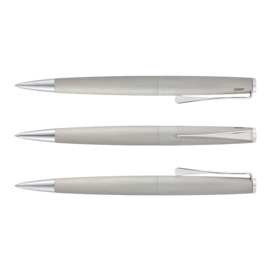 A sleek collection of Lamy Studio Pens in a silver finish, featuring a streamlined design and polished metal accents.