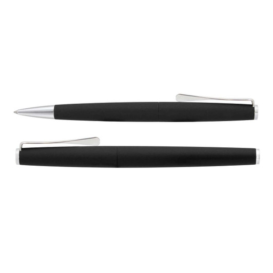 A set of two Lamy Studio metal pens featuring a sleek black design with silver accents.