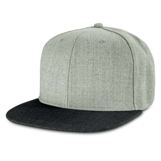A Chisel Flat Peak Cap featuring a light grey textured top and a black flat brim.