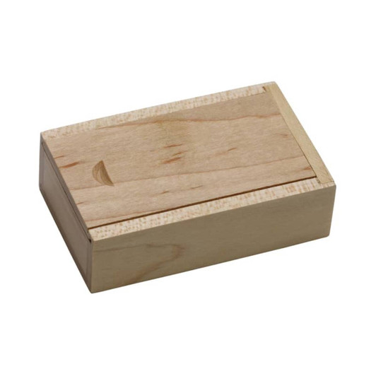 A wooden slide box with a smooth, light wood finish and a sliding lid for easy access.