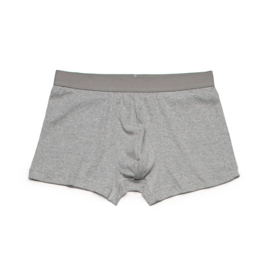 Grey boxer briefs with a plain waistband, featuring a smooth fabric and a standard fit.