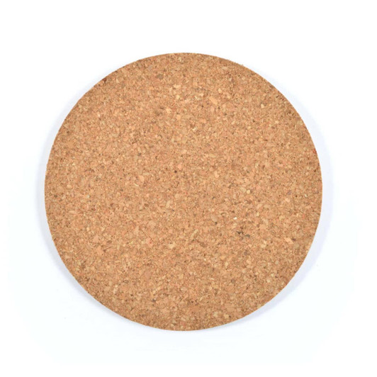 A round cork coaster with a natural texture, designed for protecting surfaces from drinkware.