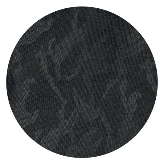 A textured fabric featuring an urban camouflage pattern in various shades of dark grey and black.