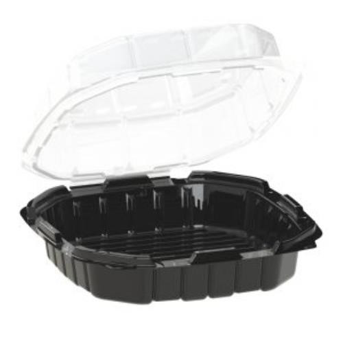 ANCHOR PACKAGING 4669020 CRISP FOOD HINGED CONT  P/P 9X9 CLEAR LID/BLACK BASE (CASE OF 100)
