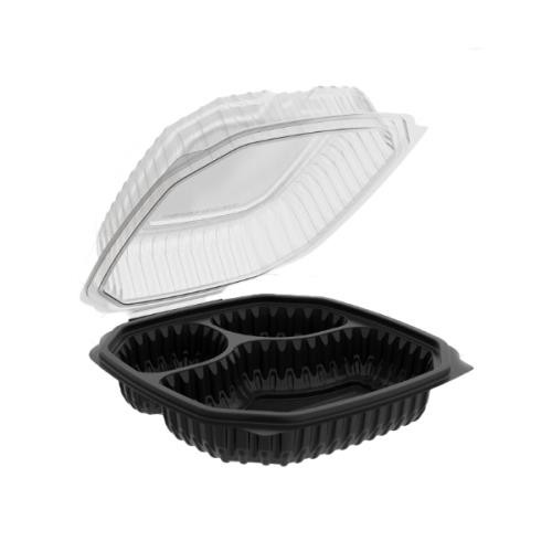 ANCHOR PACKAGING 4690931 CL9931 HINGD MICR CONT  PP 9X9 BLK BASE/CLR LID 3-CMPT (CASE OF 120)