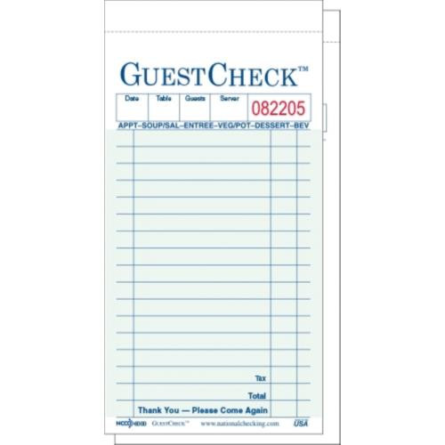 NATIONAL CHECKING  A6000G DUPLICATE GUEST CHECK  PAD 3-3/8X6-1/4 GREEN (CASE OF 2500)