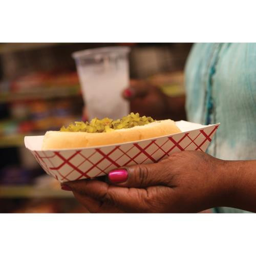 SOUTHERN CHAMPION 07091 HOT DOG TRAY NESTED  PAPER 7X2.75X1.5 RED CHECK (CASE OF 1000)