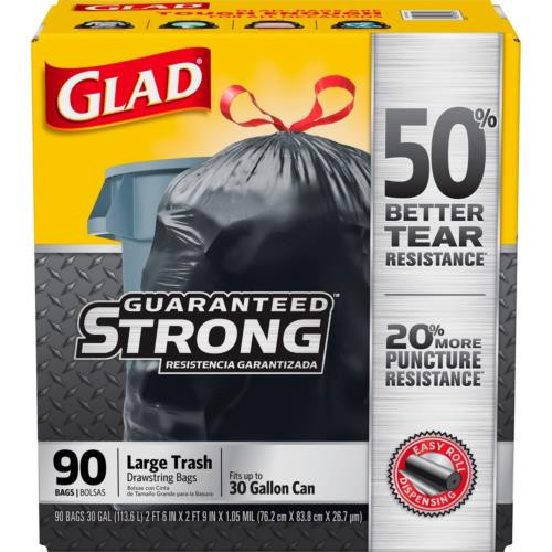 CLOROX  78952 GLAD TRASH DRAWSTRING  CAN LINER PE 30-GAL BLACK (CASE OF 90)