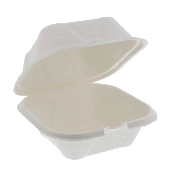 Pactiv EarthChoice YMFH008  White 6"x 6 x 3" Compostable Fiber Blend Hinged Lid Container (Case of 500)