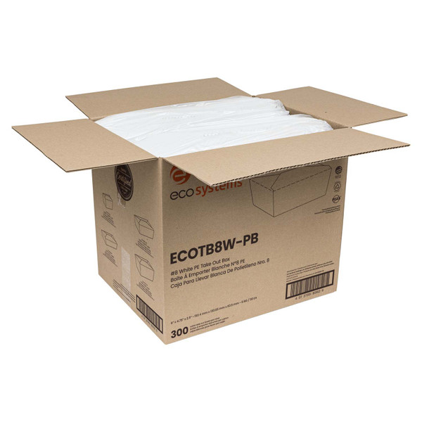 ECO-SYSTEMS ECOTB8W-PB  #8 PAPERBOARD SBS  TAKE OUT BOXES POLY COATED WHT (CASE OF 300)