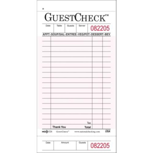 NATIONAL CHECKING  526 GUEST CHECK BOARD 1 PART  PINK 18 (CASE OF 2500)