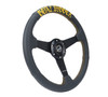 NRG Sport Steering Wheel (350mm / 1.5in Deep) Black Leather/Gold Stitch w/Matte Black Solid Spokes