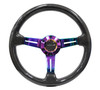 NRG Carbon Fiber Steering Wheel (350mm / 1.5in. Deep) Neochrome 3-Spoke Design w/Slit Cuts