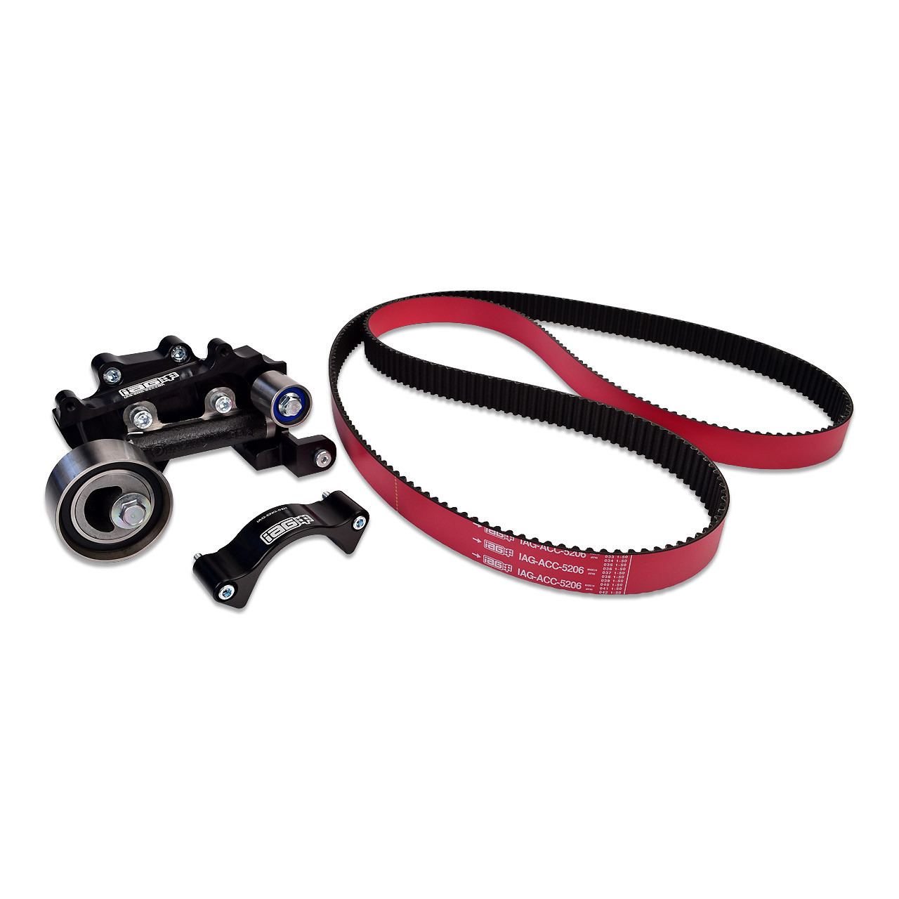 IAG Timing Guide, Comp Tensioner & Red Racing Timing Belt Kit for 02-14 WRX, 04-21 STI, 04-13 FXT, 05-12 LGT